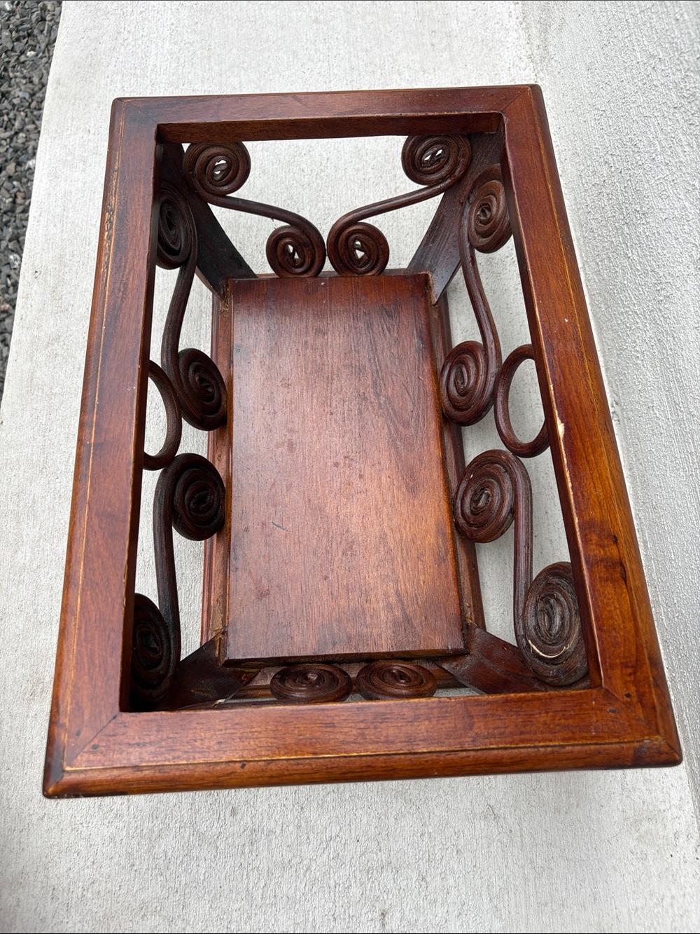 Vintage Bentwood & Pencil Reed Openwork Scroll Basket Centerpiece Tray